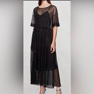 Zara Black Sequinned Tulle Loose Fit Maxi Dress Overlay in Black, Size Small